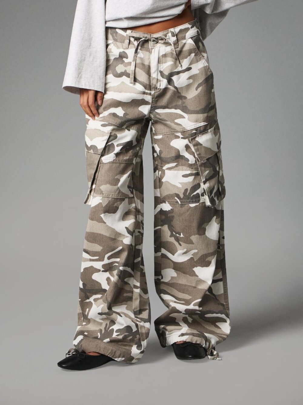 Multicolor Casual Women's Wide Leg Camouflage Cargo Pants With Drawstring Waist